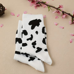 Cow Spot Print Socks Mid Tube Stockings