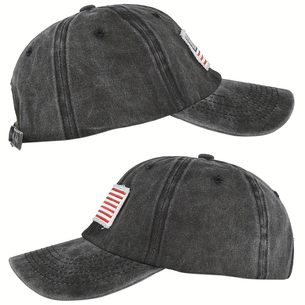 Vintage Washed Distressed Cotton Dad Hat Flag Patch Baseball Cap