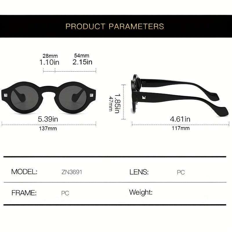 Y2K Round Sunglasses Hiphop Rivet Anti Glare Glasses UV400