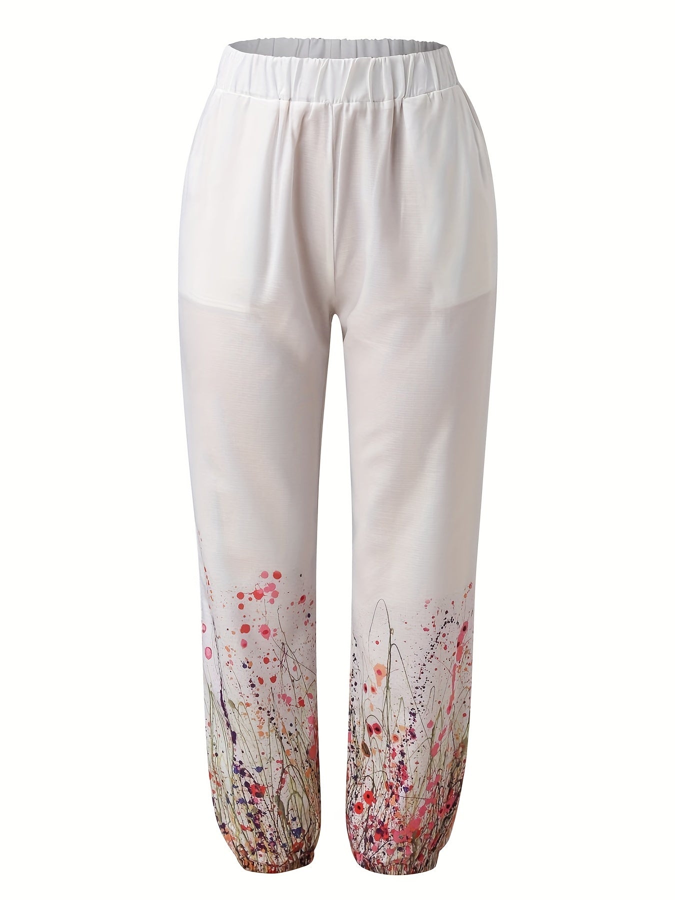 Women's Plus Floral Print High Rise Loose Trousers