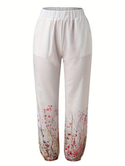 Women's Plus Floral Print High Rise Loose Trousers