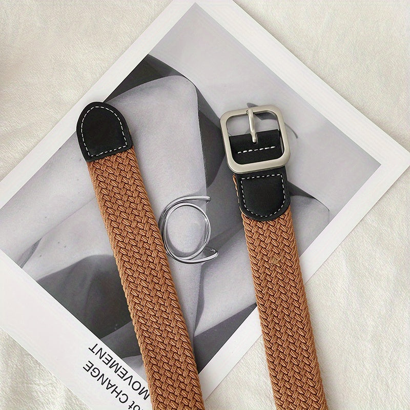 Elastic Woven Canvas Belt Men Women Casual Square Buckle