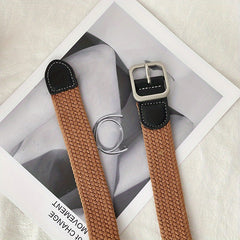Elastic Woven Canvas Belt Men Women Casual Square Buckle