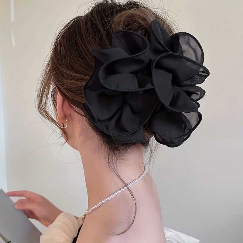 Mesh Layer Hair Claw Flower Shark Claw Ponytail Holder Hair Accessory