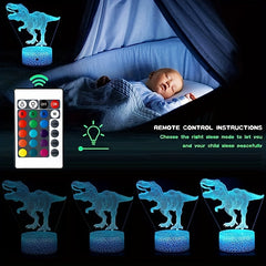 Dinosaur Toy 16 Colors 3D Illusion Bedside Lamp T Rex Nightlight Kids Gift