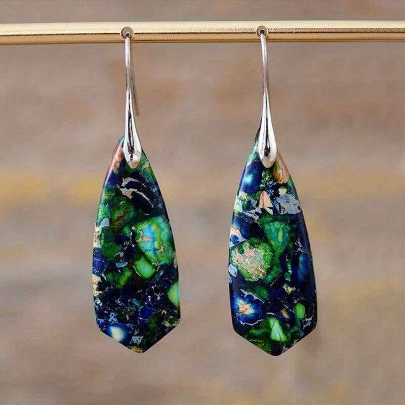 Natural Imperial Stone Dangle Earrings Bohemian Style Jewelry Gift