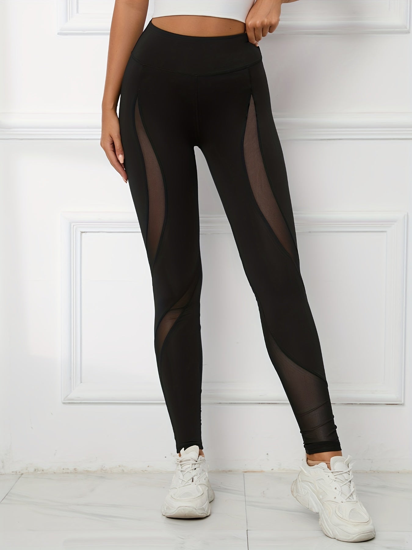 Mesh & Stitching Capri Leggings for Women