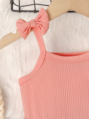 Girl's Butterfly Bow Tie Shoulder Splicing Flower Pattern Suspender Dress