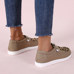 Leopard Print Loafers Lace Up Flat Canvas Shoes Lightweight