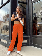  Elastic Drawstring Cargo Pants With Pockets