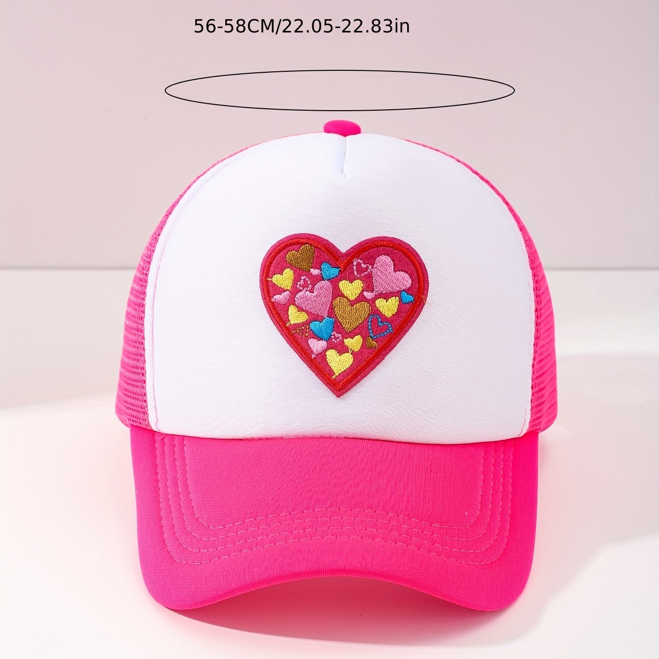 Heart Embroidery Cartoon Trucker Hat Rose Red Block Baseball Cap Mesh Breathable