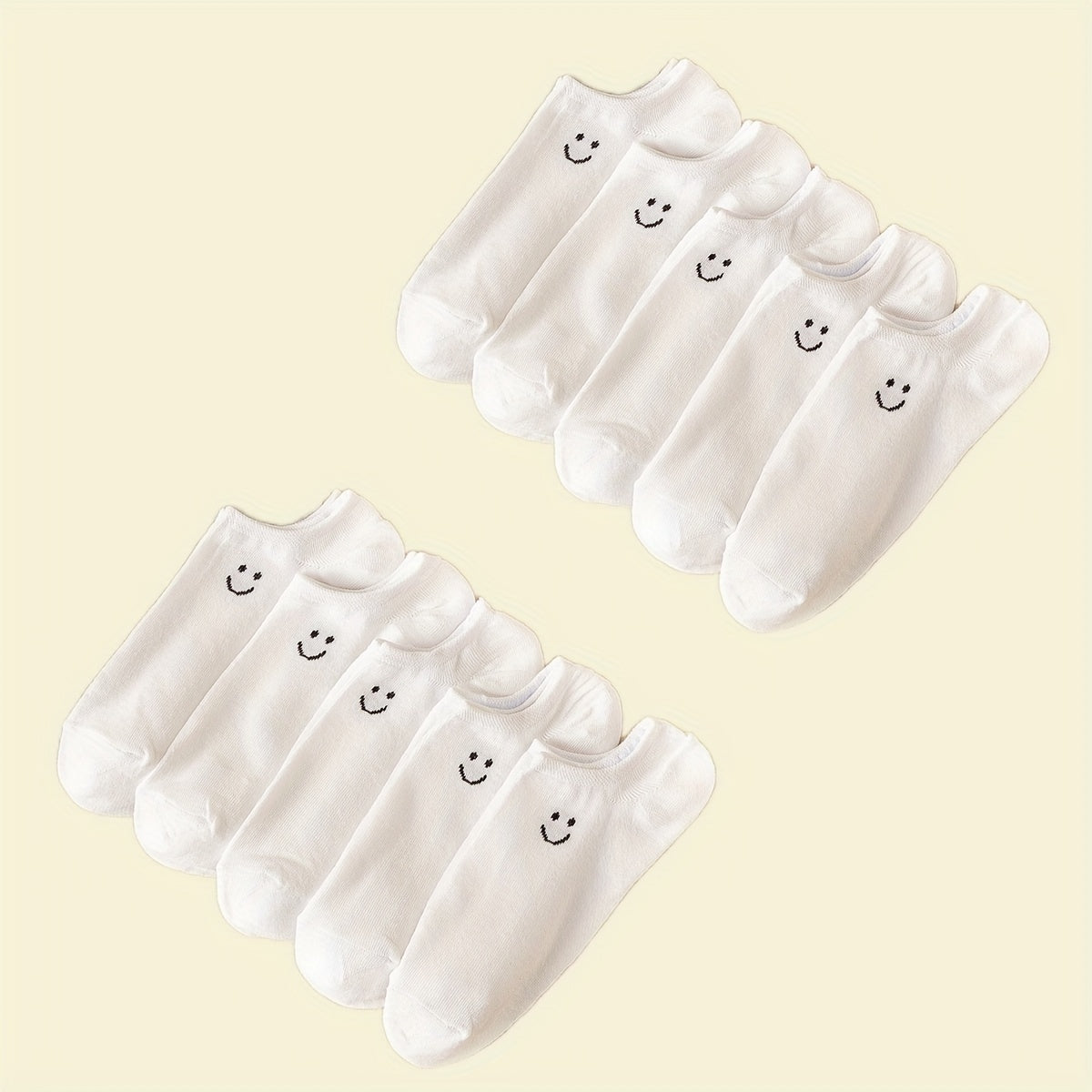 10 Pairs Smiling Print Ankle Socks Women's Stockings
