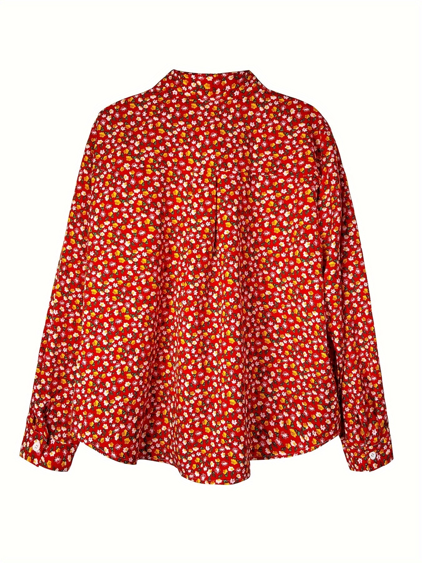 Boho Blouse Plus Size Women's Ditsy Floral Print Long Sleeve Shirt