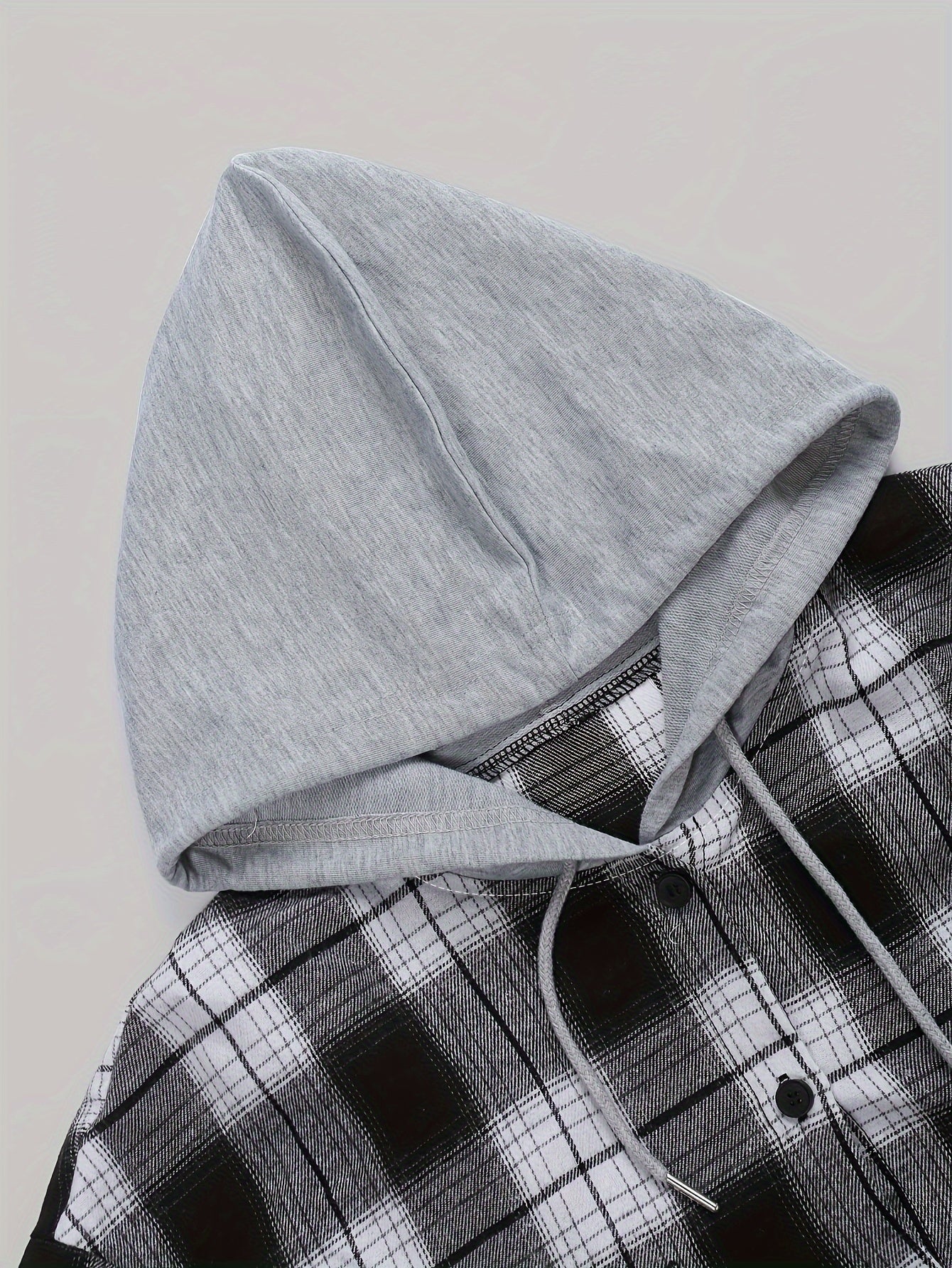  Plaid Print Long Sleeve Hooded Button Up Top