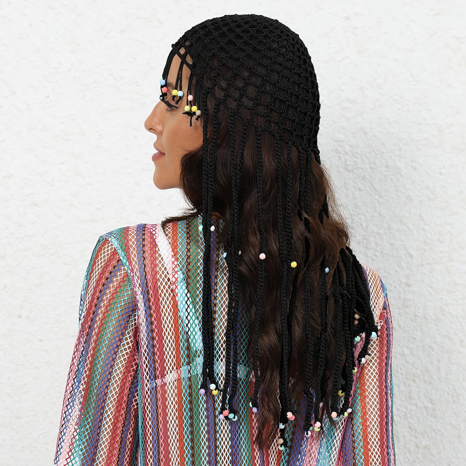 Hollow Woven Crochet Y2K Beanie Cap with Tassel