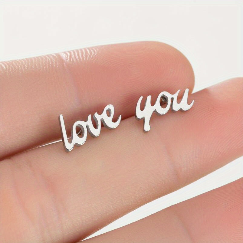 2pcs Men's Stainless Steel Love You Stud Earrings