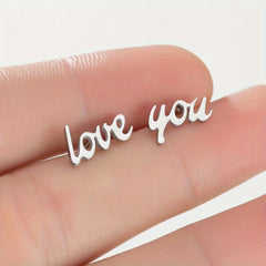 2pcs Men's Stainless Steel Love You Stud Earrings