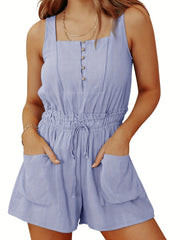 Drawstring Waist Romper Jumpsuit with Pockets
