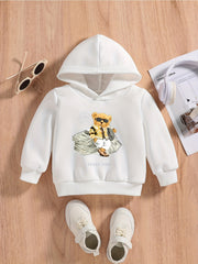 Rich Bear Print Baby Boys Hooded Sweatshirt for Spring Fall
