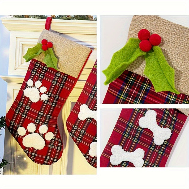 Christmas Socks Ornaments Plaid Gift Bags Candy Socks Tree Pendant