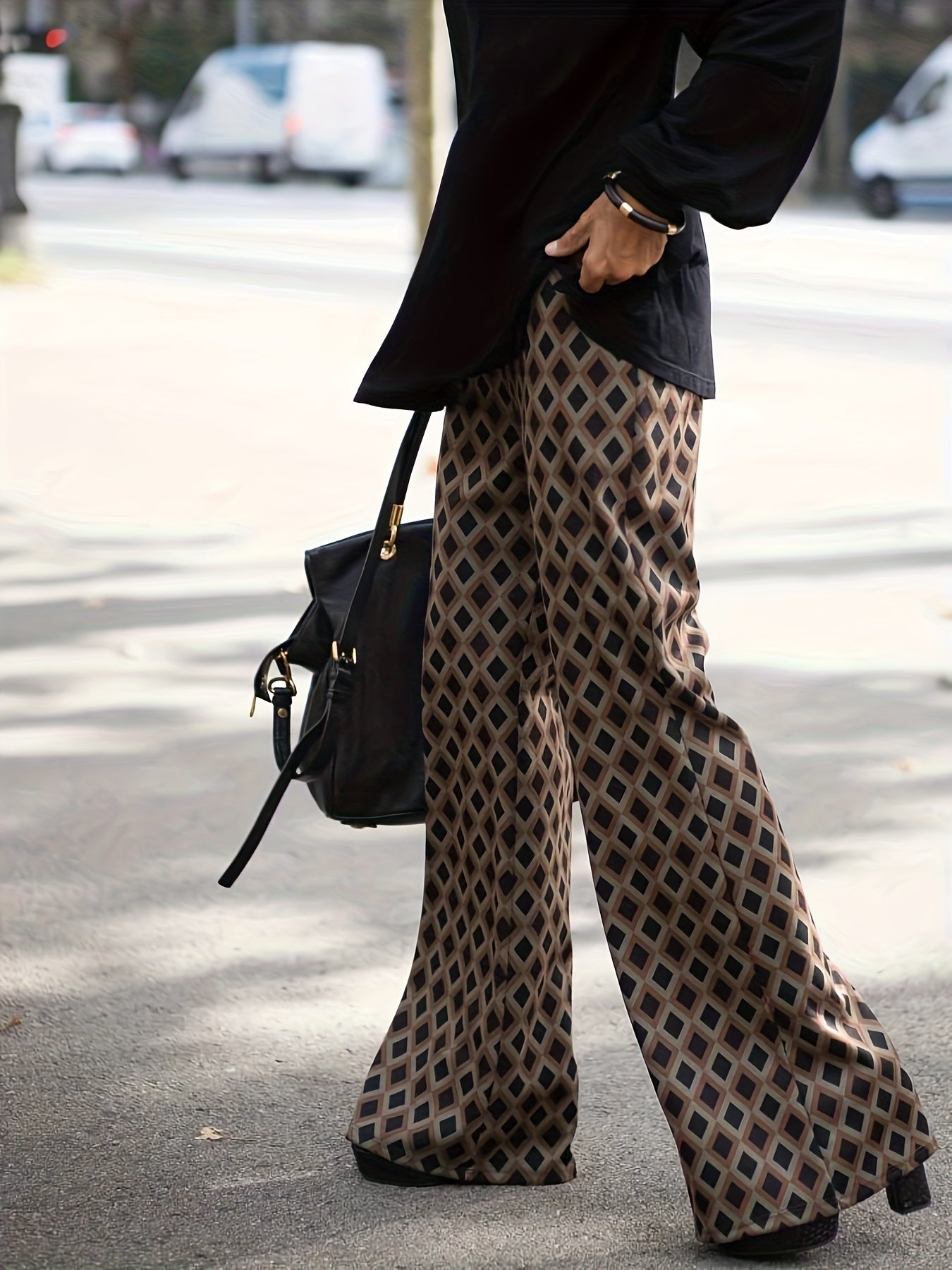 Women's Plus Argyle Print High Rise Wide Leg Trousers