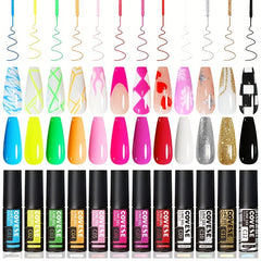 Gel Polish Nail Liner Art 12 Colors Soak Off Thin Brush Nail Art Paint Lines