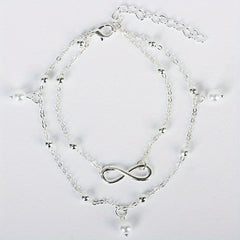 Double Layer Chain Anklet with Pearls Pendant & Infinity Symbol Beads