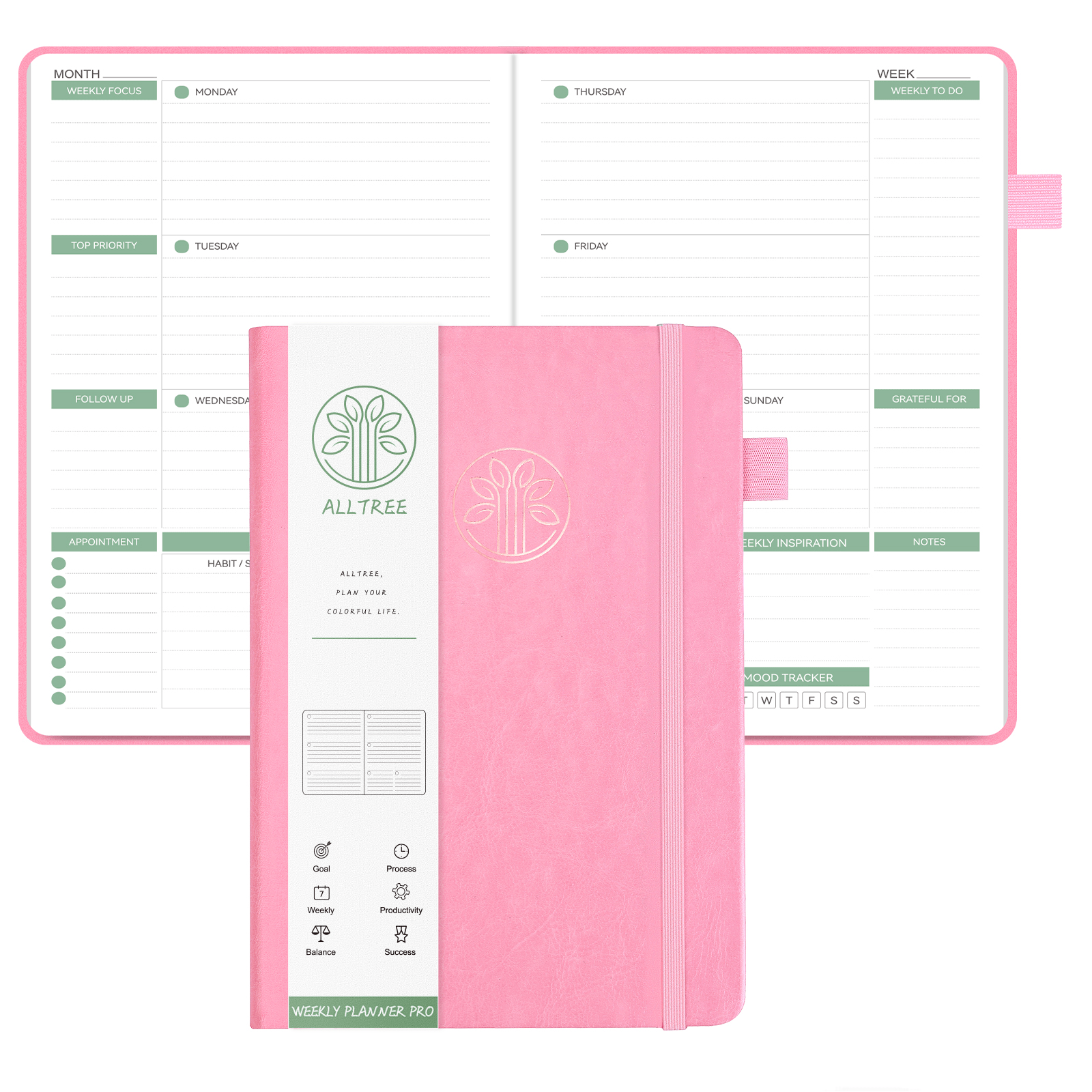 Undated Weekly & Monthly Planner Hardcover Notebook