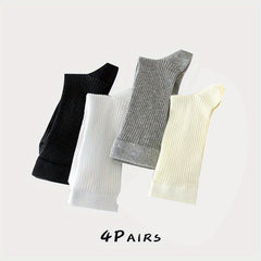 4 Pairs Solid Socks Comfy & Breathable All-match Women's Stockings