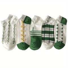 5 Pairs College Style Floral Print Ankle Socks Women's Stockings