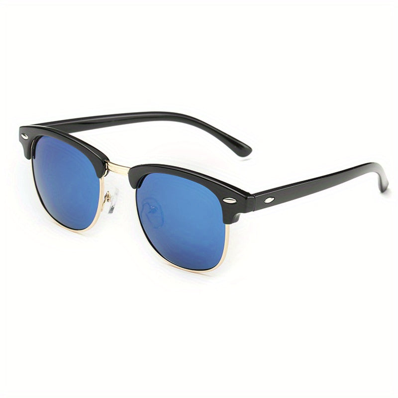 Classic Half Frame Semi Rimless Mens Sunglasses Polarized Retro Mirrored UV400