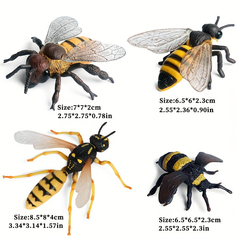4 Pcs Realistic Bee Figurines Learning Set for Kids Ages 3-8