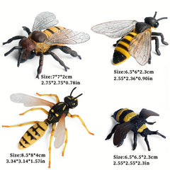 4 Pcs Realistic Bee Figurines Learning Set for Kids Ages 3-8