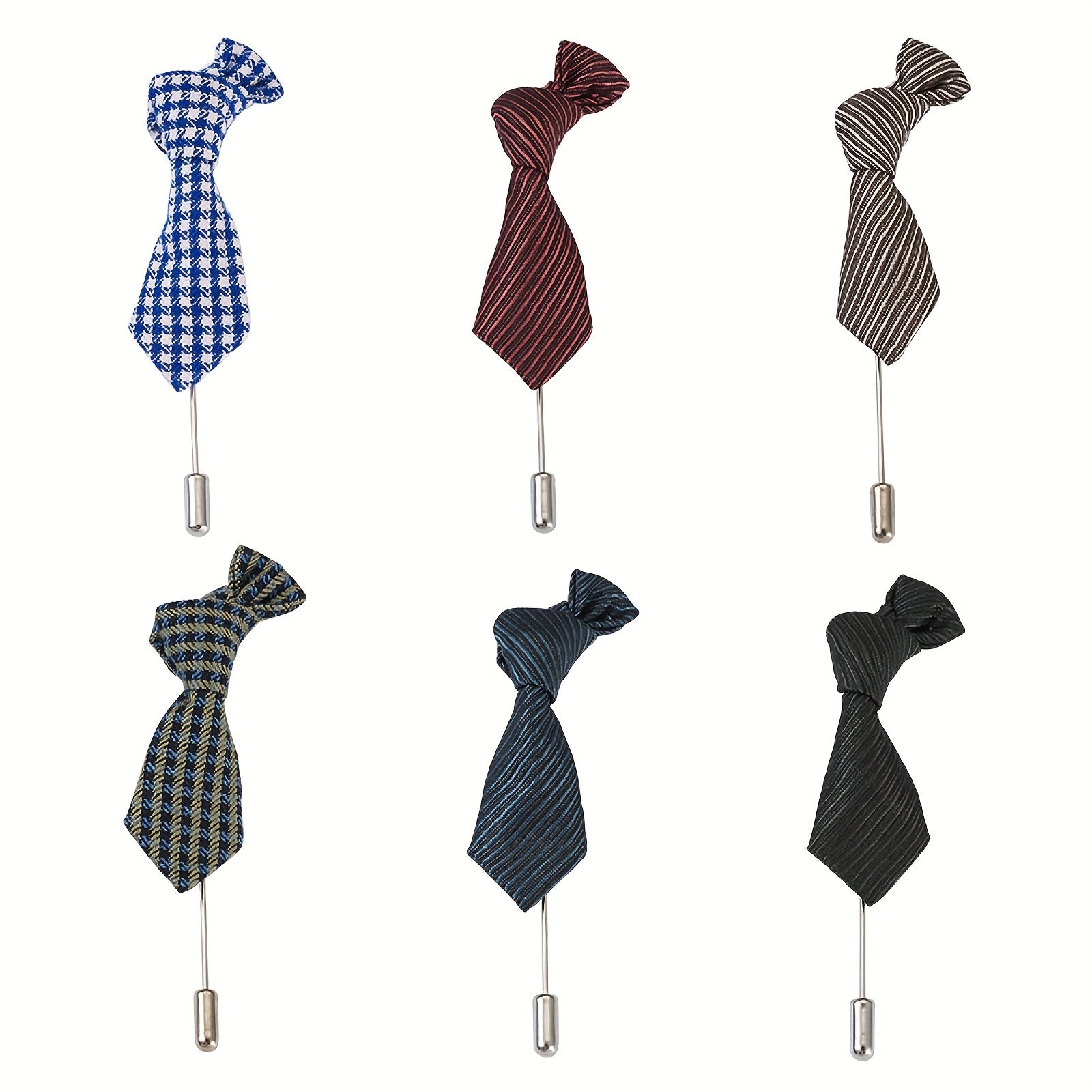 6pcs Polyester Striped Tie Brooches Mixed Colors Suit Shirt Lapel Decoration Men