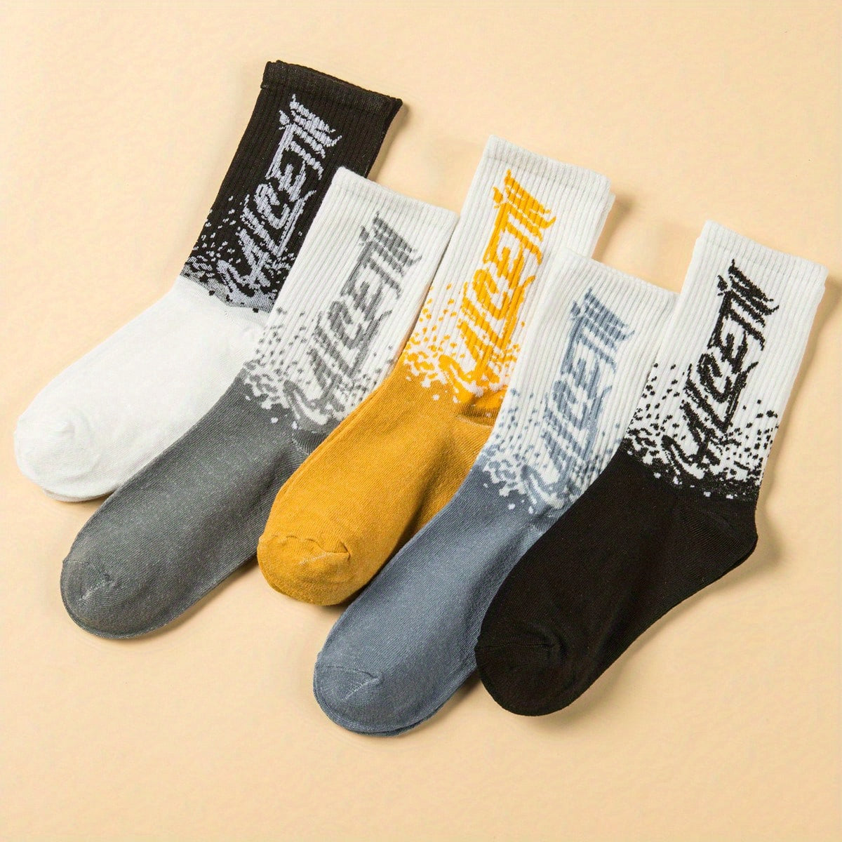 5 Pairs Letter Print Sports Socks for Women