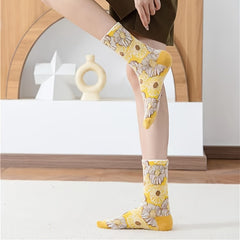Vintage Sunflower Mid tube Socks Women's Stockings