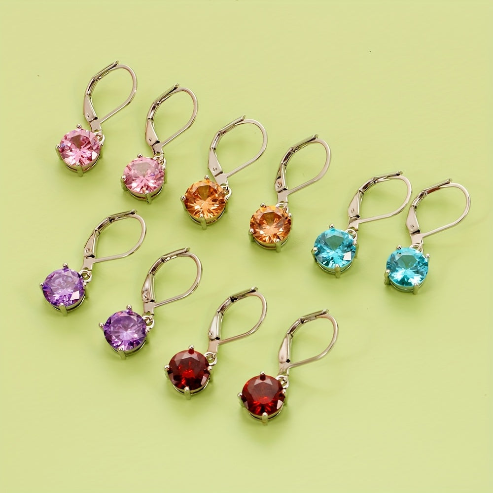 Zircon Drop Earrings - Bright & Vibrant Dangle Aretes, Leverback Hoop for Girls