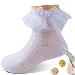 Cotton Lace Knit Crew Socks - 2 Pairs