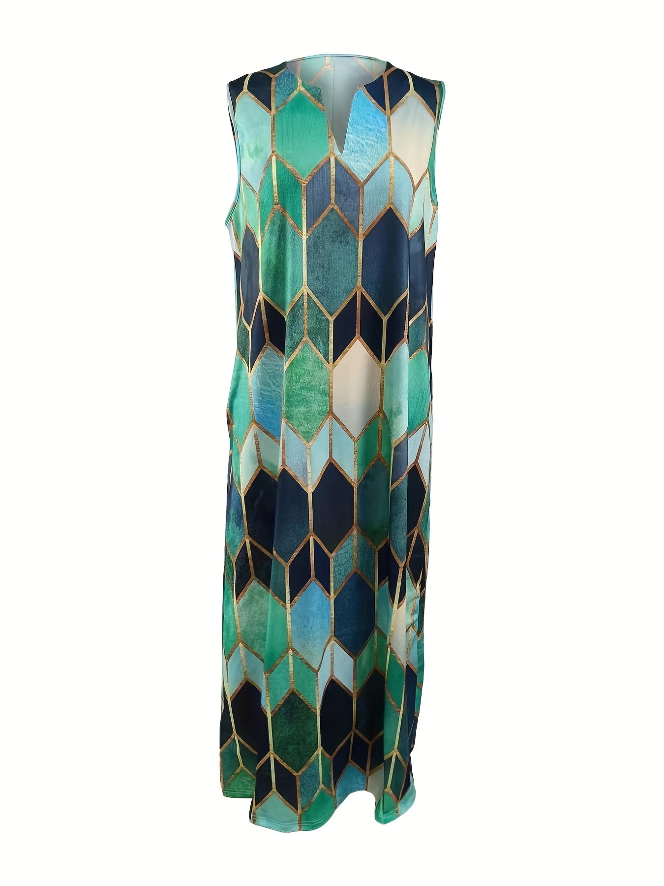 Geometric Print Tank Dress with Pockets