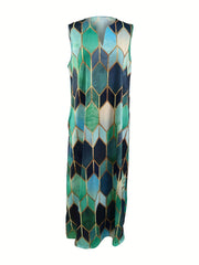  Geometric Print Tank Dress with Pockets