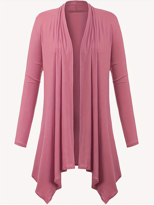  Solid Long Sleeve Open Front Cardigan