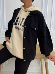 Corduroy Button Up Jacket Long Sleeve Outwear