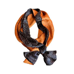 Satin Ribbon Long Small Silk Scarf with Lake Golden Deer Print Neck Scarf