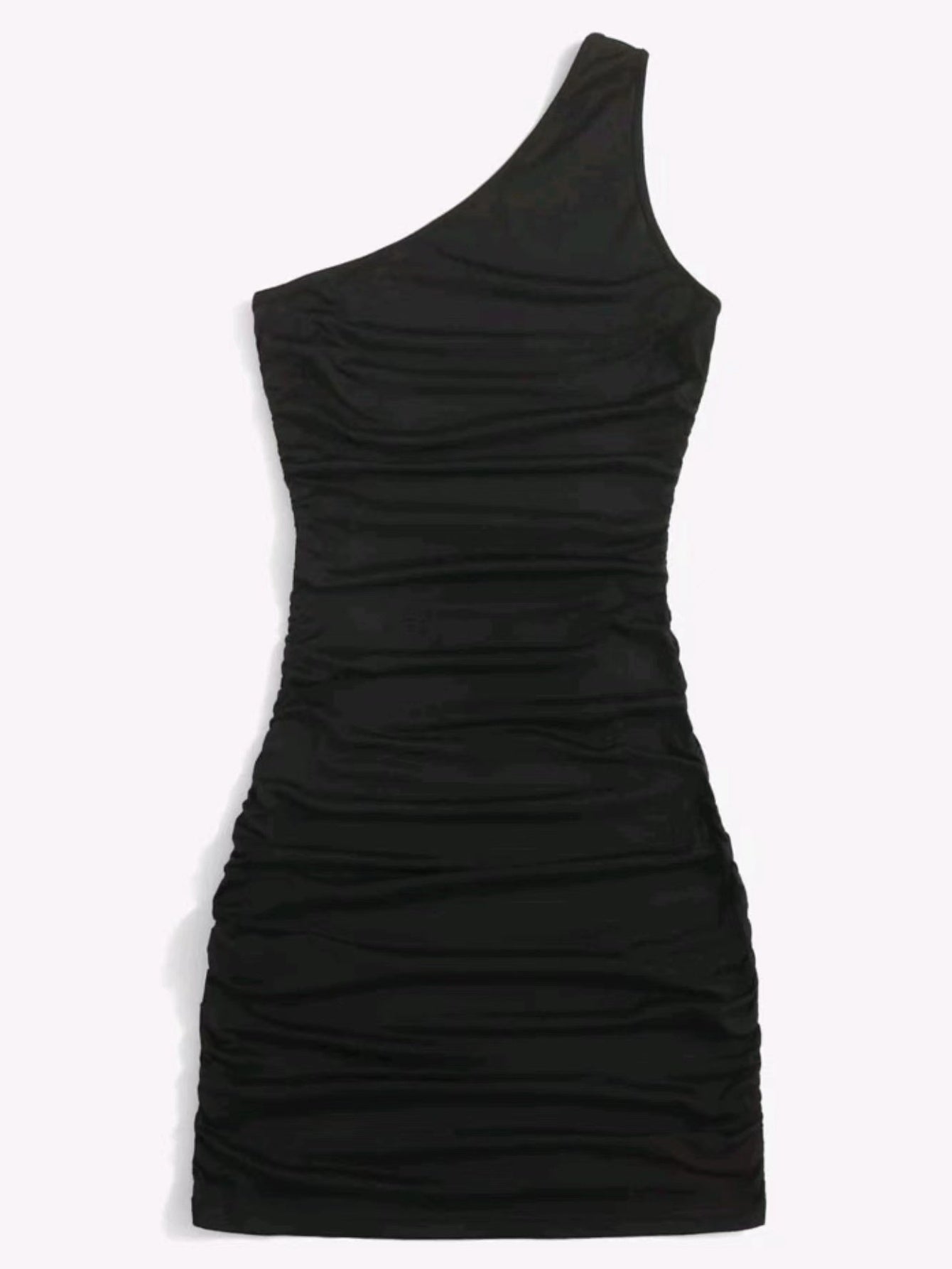 Y2K Solid One Shoulder Dress Bodycon Ruched Sleeveless Dress