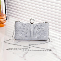 Glitter Metal Chain Clutch Textured Frame Purse Party Prom Evening Bag