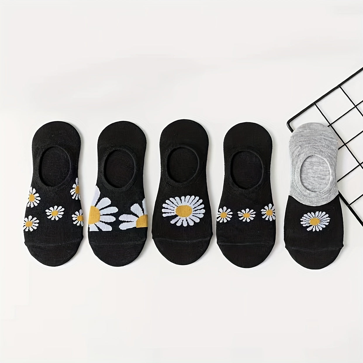 5 Pairs Flower Print Low Cut Ankle Socks Women's Stockings