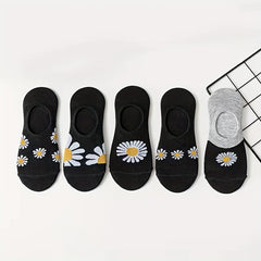 5 Pairs Flower Print Low Cut Ankle Socks Women's Stockings