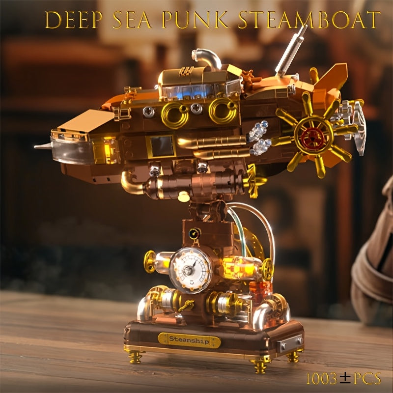1003pcs Retro Punk Steamship Building Blocks Toys Submarine Model