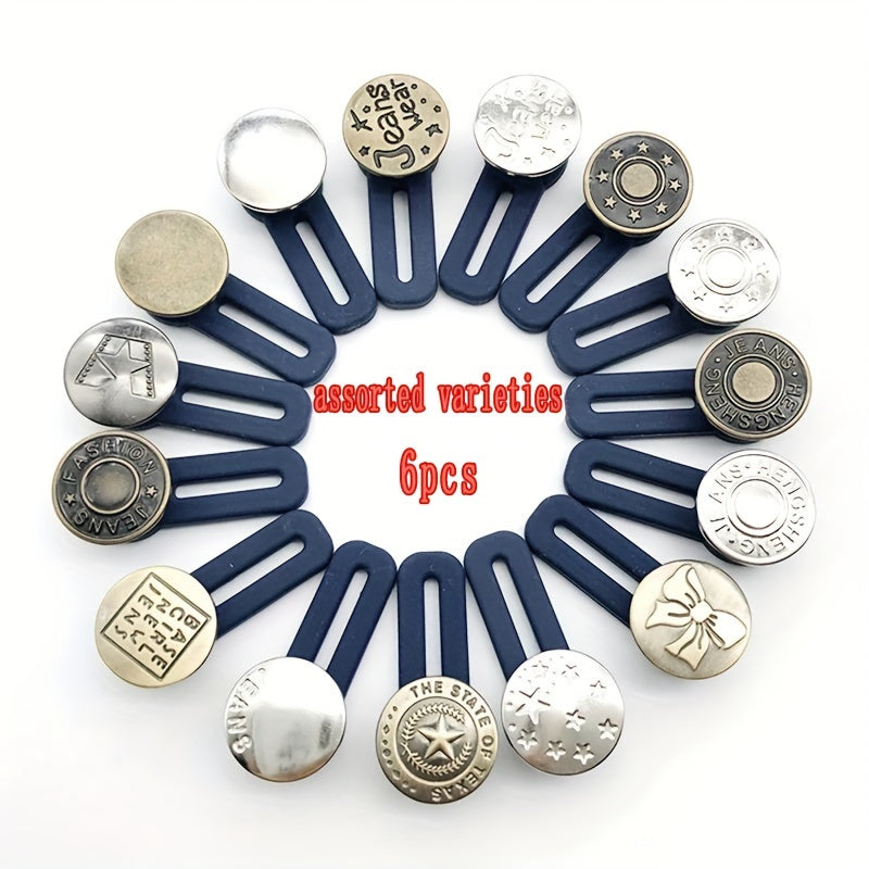 6pcs Metal Button Pants Waist Extender Stretch Waistband Size Adjuster