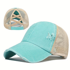 Vintage Baseball Cap Cross Ponytail Outdoor Sports Hat